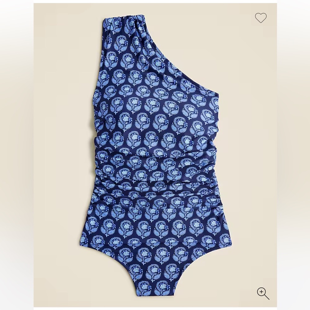 NWT J. Crew Ruched one-shoulder one-piece swimsuit in navy bouquet block print